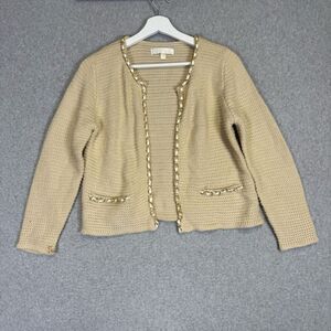 Lumiere Women's Size Small Acrylic Tan Knit Cardigan Sweater Gold Embellishment